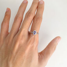 Load image into Gallery viewer, 4 x 6 mm. Oval Cut Blue Violet Tanzanite with Cz Halo Ring
