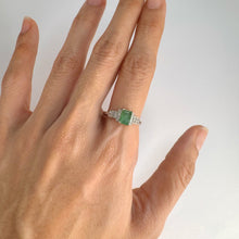 Load image into Gallery viewer, 5 x 7 mm. Octagon Cut Green Zambian Emerald with Cz Accents Ring
