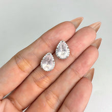Load image into Gallery viewer, 7 x 10 mm. Pear Cut Pink African Rose Quartz with Cz Halo Earrings

