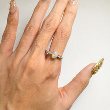 Load image into Gallery viewer, 6 x 8 mm. Oval Cabochon Multi-coloured Ethiopian Opal with Cz Accents Ring
