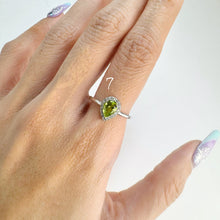 Load image into Gallery viewer, 5 x 7 mm. Pear Cut Green Pakistani Peridot with Cz Halo Ring
