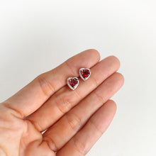 Load image into Gallery viewer, 6 mm. Heart Cut Red Mozambican Garnet with Cz Halo Earrings
