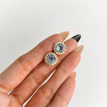 Load image into Gallery viewer, 8 mm. Round Cut Swiss Blue Brazilian Topaz with Cz Halo Earrings
