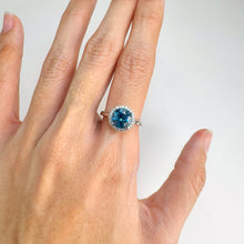 Load image into Gallery viewer, 8 mm. Round Cut London Blue Brazilian Topaz with Cz Halo Ring
