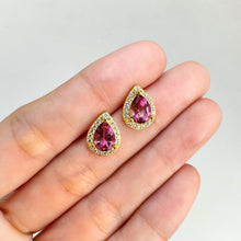 Load image into Gallery viewer, 6 x 8 mm. Pear Cut Pink Brazilian Mystic Topaz with Cz Halo Earrings
