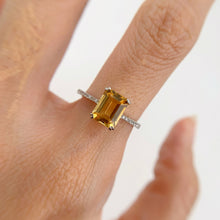 Load image into Gallery viewer, 6 x 8 mm Octagon Cut Yellow Brazilian Citrine with Cz Band Ring
