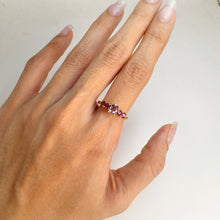 Load image into Gallery viewer, 4 x 6 mm. Oval Cut Purple Brazilian Amethyst and Rhodolite Garnet Cluster Ring
