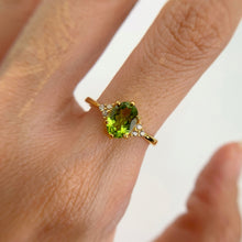 Load image into Gallery viewer, 6 x 8 mm. Oval Cut Green Pakistani Peridot with Cz Accents Ring
