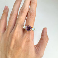 Load image into Gallery viewer, 12 mm. Round Cut Purple Uruguayan Amethyst and Topaz Trilogy Ring
