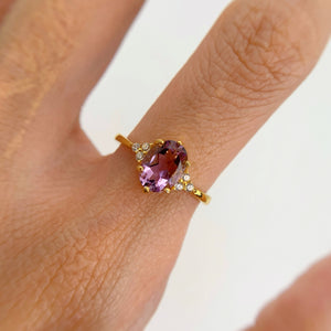 6 x 8 mm. Oval Cut Purple Brazilian Amethyst with Cz Accents Ring