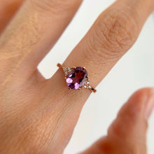Load image into Gallery viewer, 6 x 8 mm. Oval Cut Purple Brazilian Amethyst with Cz Accents Ring
