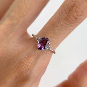 6 x 8 mm. Oval Cut Purple Brazilian Amethyst with Cz Accents Ring