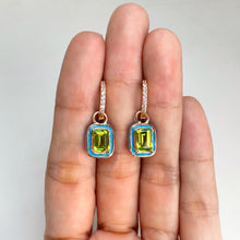 Load image into Gallery viewer, 5 x 7 mm. Octagon Cut Green Pakistani Peridot with Enamel and Cz Accents Two-way Earrings
