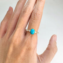 Load image into Gallery viewer, 6 x 8 mm. Oval Cabochon Blue American Turquoise with Cz Accents Ring
