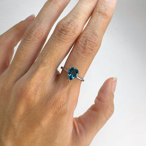 7 x 9 mm. Pear Cut London Blue Brazilian Topaz Ring