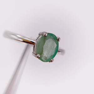 6 x 8 mm. Oval Cut Green Zambian Emerald Ring (Blemished)