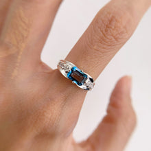 Load image into Gallery viewer, 5 x 7 mm. Octagon Cut London Blue Brazilian Topaz with Cz Accents Ring
