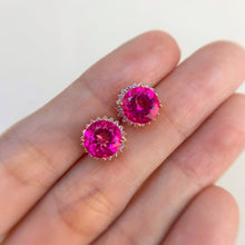 Load image into Gallery viewer, 8 mm. Round Cut Pink Brazilian Mystic Topaz with Cz Accents Earrings
