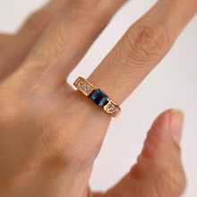 Load image into Gallery viewer, 4.5 mm. Square Cut London Blue Brazilian Topaz with Cz Accents Ring
