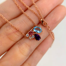 Load image into Gallery viewer, 5 x 7 mm. Oval Cut Sky Blue Brazilian Topaz, Amethyst and Tourmaline with Cz Accents Necklace
