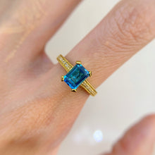 Load image into Gallery viewer, 5 x 7 mm. Octagon Cut Swiss Blue Brazilian Topaz with Cz Accents Ring
