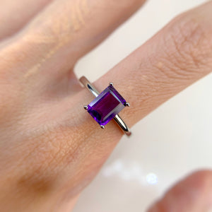 6 x 8 mm. Octagon Cut Purple Brazilian Amethyst Ring