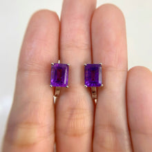 Load image into Gallery viewer, 6 x 8 mm. Octagon Cut Purple Brazilian Amethyst Earrings
