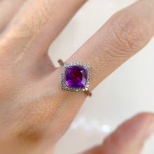 Load image into Gallery viewer, 7 mm. Cushion Cut Purple Uruguayan Amethyst with Cz Halo Ring
