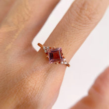 Load image into Gallery viewer, 6 mm. Square Cut Purple Brazilian Amethyst with Cz Accents Ring

