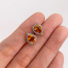 Load image into Gallery viewer, 6 x 8 mm. Pear Cut Yellow Brazilian Citrine with Cz Accents Earrings
