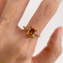 Load image into Gallery viewer, 6 x 8 mm. Octagon Cut Yellow Brazilian Citrine with Cz Accents Ring

