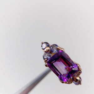 7 x 9 mm. Octagon Cut Purple Brazilian Amethyst and Iolite Cluster Ring