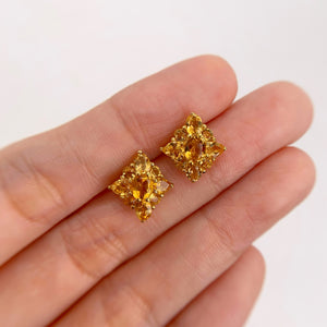 4 x 5 mm. Oval Cut Yellow Brazilian Citrine Cluster Earrings