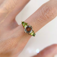 Load image into Gallery viewer, 6 mm. Round Cut Green Brazilian Amethyst, Peridot and Chrome Diopside Cluster Ring
