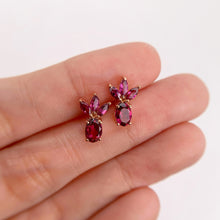 Load image into Gallery viewer, 4 x 6 mm. Oval Cut Purple African Rhodolite Garnet Cluster Earrings
