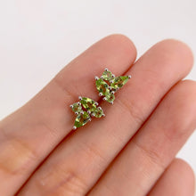Load image into Gallery viewer, 3 x 5 mm. Pear Cut Green Pakistani Peridot Cluster Earrings
