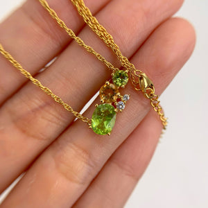6 x 8 mm. Oval Cut Green Pakistani Peridot and Citrine with Cz Accents Cluster Necklace