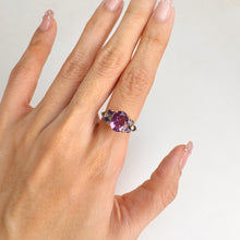 Load image into Gallery viewer, 8 x 10 mm. Oval Cut Purple Brazilian Amethyst with Iolite and Sapphire Accents Ring
