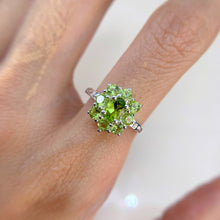 Load image into Gallery viewer, 4 x 6 mm. Oval Cut Green Pakistani Peridot with Cz Accents Cluster Ring
