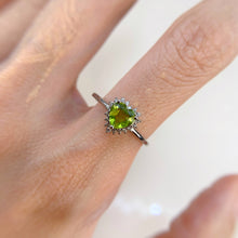 Load image into Gallery viewer, 6 mm. Heart Cut Green Pakistani Peridot with Cz Accents Ring
