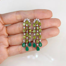 Load image into Gallery viewer, 4 x 6 mm. Pear Cut Green Botswana Agate and Peridot with Cz Accents Drop Earrings
