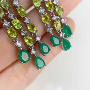 4 x 6 mm. Pear Cut Green Botswana Agate and Peridot with Cz Accents Drop Earrings