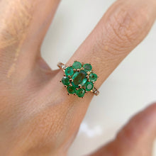 Load image into Gallery viewer, 5 x 6 mm. Oval Cut Green Brazilian Emerald with Cz Accents Cluster Ring (Blemished)
