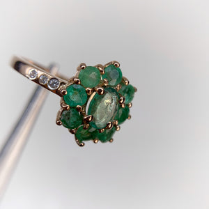 5 x 6 mm. Oval Cut Green Brazilian Emerald with Cz Accents Cluster Ring (Blemished)