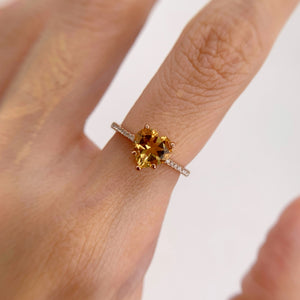 7 mm. Heart Cut Yellow Brazilian Citrine with Cz Band Ring