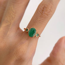 Load image into Gallery viewer, 6 x 8 mm. Oval Cut Green Brazilian Emerald Trilogy Ring
