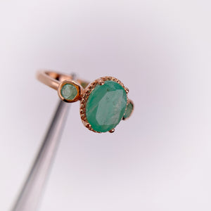 6 x 8 mm. Oval Cut Green Brazilian Emerald Trilogy Ring