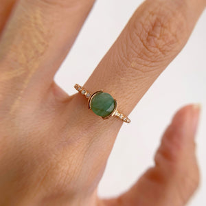 6 mm. Round Cut Green Brazilian Emerald with Cz Band Ring