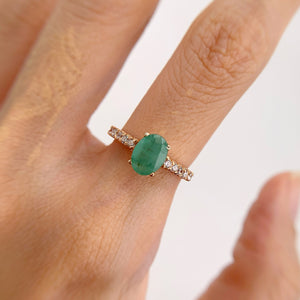 6 x 8 mm. Oval Cut Green Brazilian Emerald with Cz Accents Ring