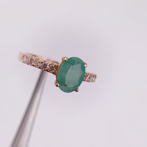 6 x 8 mm. Oval Cut Green Brazilian Emerald with Cz Accents Ring